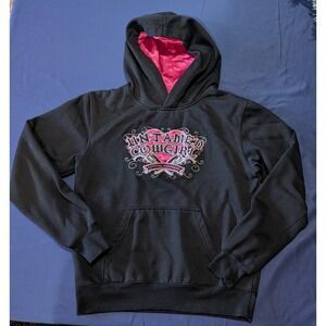 Cowgirl Hardware Black Hoodie Pink Lined Heart Guns Graphic Sweatshirt Size S